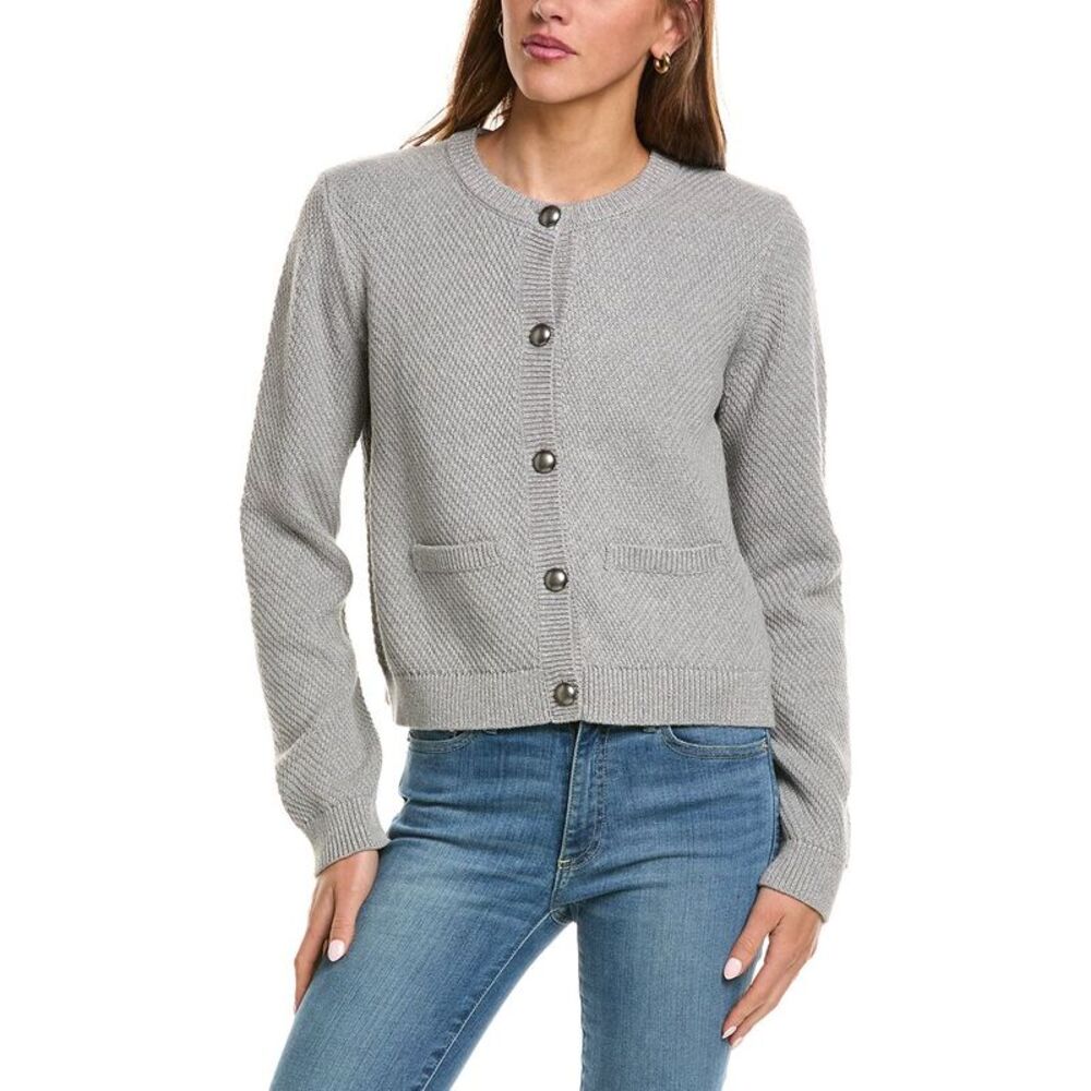 525 America Womens  Crewneck Textured Sweater Jacket, Grey